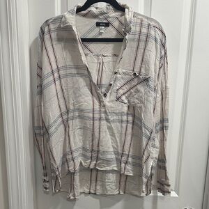 BDG Cream Plaid Button-Up Top